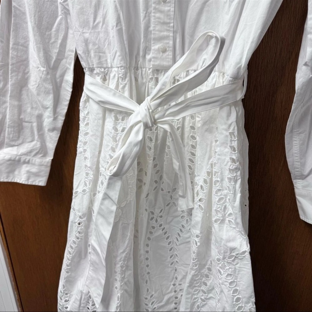 Frank & Eileen Grace Eyelet Lace Midi Dress Long Sleeve Shirtdress White Large - Picture 4 of 10
